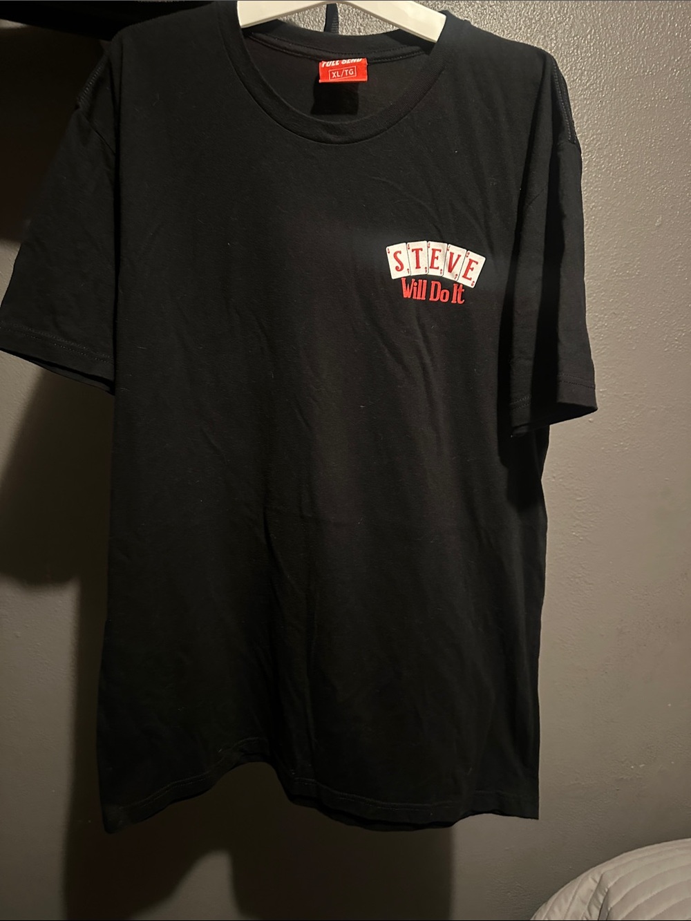Black Short-Sleeve Graphic Tee with Red Accent - Unbranded